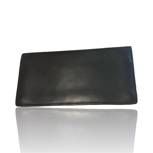 Dunhill black leather long wallet coat wallet silver-tone corner accents British - Picture 4 of 11